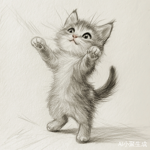 小猫跳舞的可爱画作