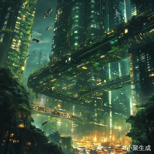 2030年未来城市科技与自然和谐共生的璀璨生活