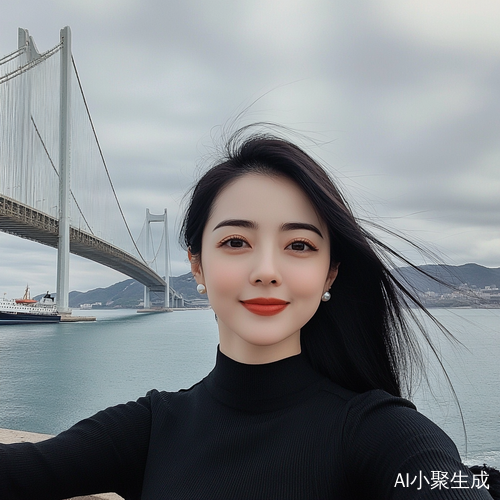 海上桥边自拍的40岁女子展现中国新年气氛