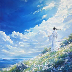 观世音菩萨在草原奔跑的生动画面