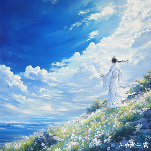 观世音菩萨在草原奔跑的生动画面
