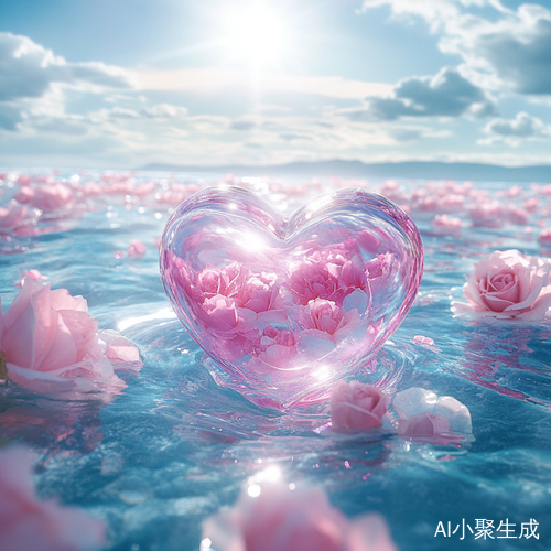 粉色花海中透射的爱情光影与浪漫涟漪