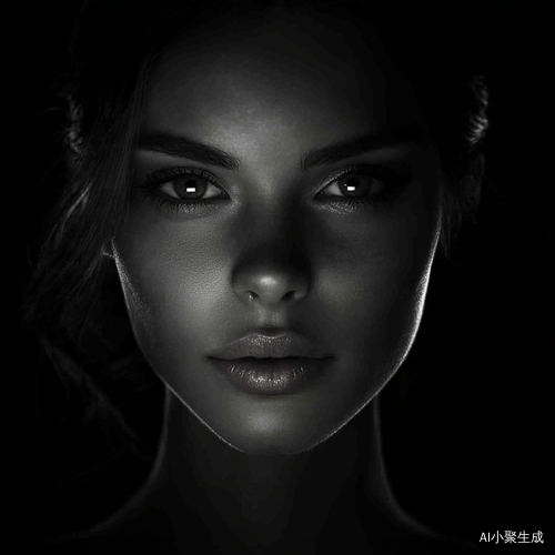 美丽动人的人类明星头像,面部轮廓立体,五官精致,肌肤润滑如常.,展现出自信的微笑。背景为深邃的黑色,突显出主体的明亮与细腻,左上角干净整洁,无多余元素,使整体画面更加简洁有力