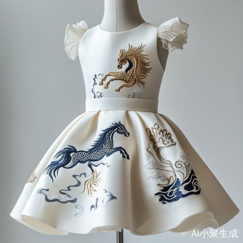 高端女儿装设计奢华布料与骏马图案的优雅呈现