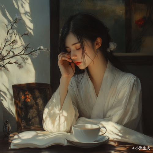 五十岁女人独坐茶台前面对爱情失落的迷茫与绝望