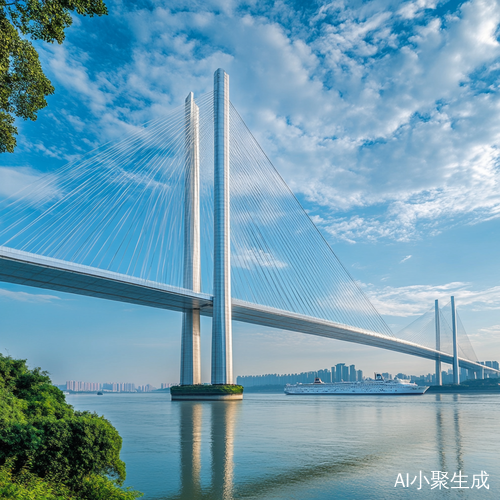 宁静美丽的长江大桥半透明设计与自然环境交融