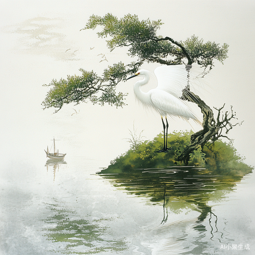 在一片宁静的水域,葑田如绿色的岛屿漂浮其中。洁白的鹭鸟悠闲自在,时而优雅地立在葑田之上,梳理着羽毛,享受着片刻的宁静。平静的水面倒映着它那洁白如雪的身姿。突然,远处归航的船只划破了这份宁静,桨声阵阵,惊扰了鹭鸟。它扑腾着翅膀,惊飞而起,在空中划出优美的弧线。待船只远去,水域重归平静,鹭鸟又缓缓落下,再次伫立在葑田。它看着水中自己的倒影,那霜雪般的身姿,如此优雅,仿佛也在自我怜惜。
