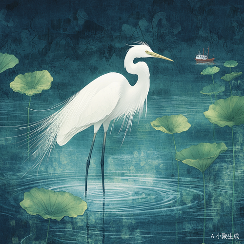 宁静的水乡,水面上漂浮着一块块葑田。一只身姿优雅的白鹭闲适地伫立在葑田之上,它那洁白如雪的羽毛在阳光下闪耀着柔和的光,修长的双腿稳稳地支撑着身躯,宛如一位圣洁的仙子。偶尔,远处归航的船只缓缓驶来,船桨划动水面,泛起层层涟漪。白鹭受惊,扑闪着宽大的翅膀,轻盈地飞离葑田,在空中划出一道优美的弧线。待船只远去,它又翩翩飞回。白鹭对着波光粼粼的水面顾影自怜,它的霜姿不仅引得旁人喜爱,连自己在水中的倒影都让它心生怜惜。