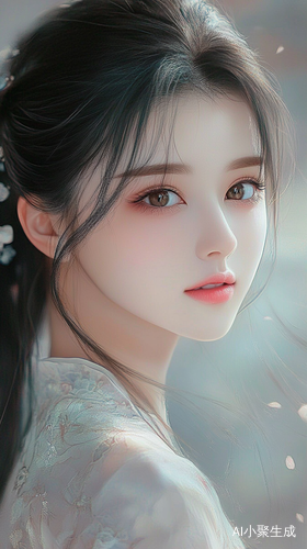 一中国人美女,五官端正,漂亮眼睛长睫毛,粉红嘴巴。幸福满满!