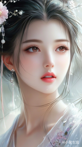 一中国人美女,五官端正,漂亮眼睛长睫毛,粉红嘴巴。幸福满满!