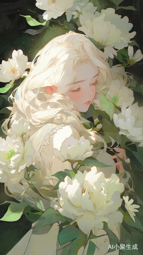 高雅透明插画柔焦光影与白色牡丹花