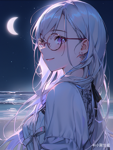 High School Girl in Bikini Smiling Under Moonlight at Beach