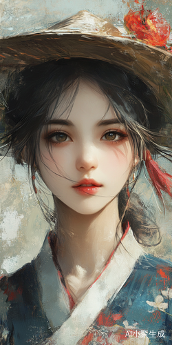 一个中国女孩，写真图，皮肤白，脸精致好看，带着一顶帽子