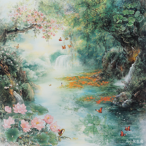 画面的左上角，是一片生机勃勃的春景。嫩绿的新芽爬满枝头，娇艳的花朵竞相绽放，几只彩蝶在花丛中翩翩起舞，微风轻拂，花瓣轻轻飘落。右上角呈现出炎炎夏日，茂盛的树木撑起一片绿荫，清澈的湖水波光粼粼，荷叶田田，荷花亭亭玉立，一位少年在湖边戏水。左下角是金秋之景，金黄的稻田如金色海洋，果实累累的枝头压弯了腰，枫叶似火，飘落一地，宛如一幅绚丽的油画。右下角则是银装素裹的冬天，洁白的雪花纷纷扬扬，红梅傲雪绽放，孩子们在雪地里堆雪人、打雪仗，欢声笑语回荡在天地间。四季之美，在这张图片中完美融合。