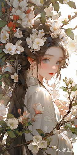 国风二次元少女手持茉莉花正面构图