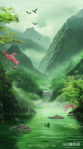青山绿水鸟语花香,山川河流花草树木烟雨楼台