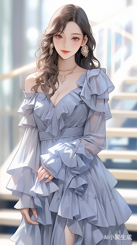 礼服裙,最佳品质,无限细节,最高质量,正面照,现代神女美女柔美,漫画,完美比例脸,脸红,微笑,精致的五官,甜美微笑,精致的眼睛,精致的睫毛美丽的眼睛甜美有卧蚕,精致的锁骨,长发飘飘,顺滑发丝,((礼服:,包裹感,细腻的肌肤,不暴露,动态动作,户外,街道,景深,大景深,完美细节,极端细节,电影CG渲染,电影光,大师作品,丁达尔效应,北条司的肖像画.超高清,真实,苗条,180,站姿,半身照,不漏手,古风