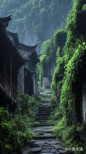 古老村落,巷子,参天大树,绿意盎然,意境,治愈,高清摄影