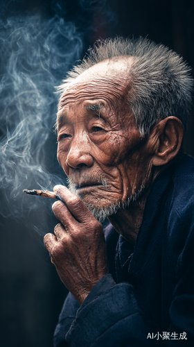 中国老年人思考抽烟的沧桑瞬间高清8K画质