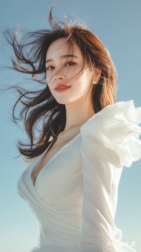 礼服裙，最佳品质，无限细节，最高质量，正面照，现代神女美女柔美，漫画，完美比例脸，脸红，微笑，精致的五官，甜美微笑，精致的眼睛，精致的睫毛美丽的眼睛甜美有卧蚕，精致的锁骨，长发飘飘，顺滑发丝，（（礼服：，包裹感，细腻的肌肤，不暴露，动态动作，户外，街道，景深，大景深，完美细节，极端细节，电影CG渲染，电影光，大师作品，丁达尔效应，北条司的肖像画.超高清，真实，苗条，180，站姿，半身照，不漏手，古风