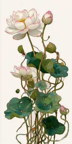 白色莲花，二次元，白色背景改为粉红色-长柄短些花苞立支美丽的青蜒