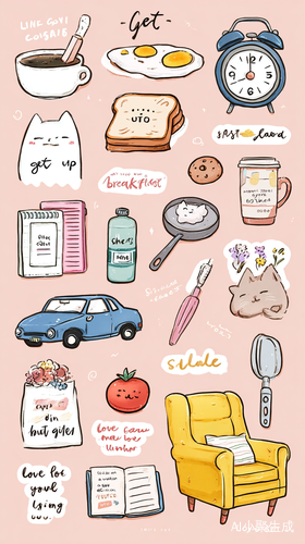 Cute Doodle Illustrations of Daily Activities on Pink Background