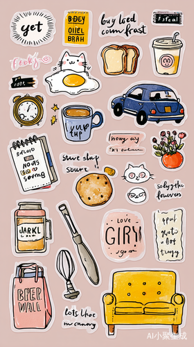 Cute Doodle Illustrations of Daily Activities on Pink Background