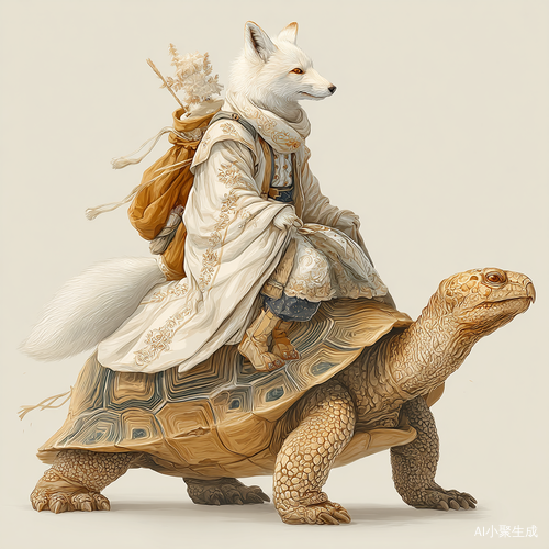 白狐狸骑在龟背上