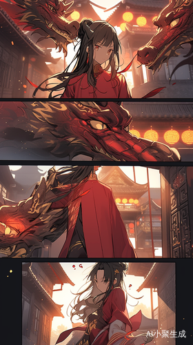 漫画风格8K画质杰作掌心金纹炎龙背景江府暗巷