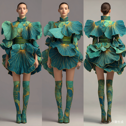Ai五套关于荷花荷叶素材形状的服装,要求现代潮流简约时尚