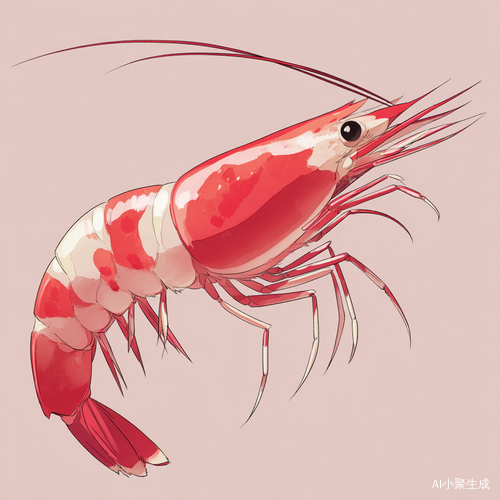 用动漫插画风格一只完整的虾，要求有颜色