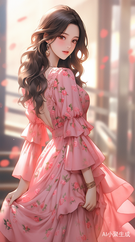 礼服裙，最佳品质，无限细节，最高质量，正面照，现代神女美女柔美，漫画，完美比例脸，脸红，微笑，精致的五官，甜美微笑，精致的眼睛，精致的睫毛美丽的眼睛甜美有卧蚕，精致的锁骨，长发飘飘，顺滑发丝，（（礼服：，包裹感，细腻的肌肤，不暴露，动态动作，户外，街道，景深，大景深，完美细节，极端细节，电影CG渲染，电影光，大师作品，丁达尔效应，北条司的肖像画.超高清，真实，苗条，180，站姿，半身照，不漏手，古风