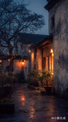 江南傍晚细雨与流苏花香交织的闲适生活