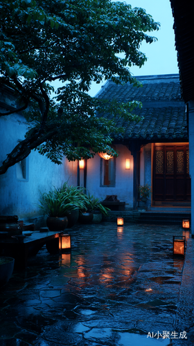江南傍晚细雨与流苏花香交织的闲适生活