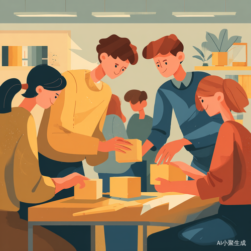 同学们在教室剪正方体的场景