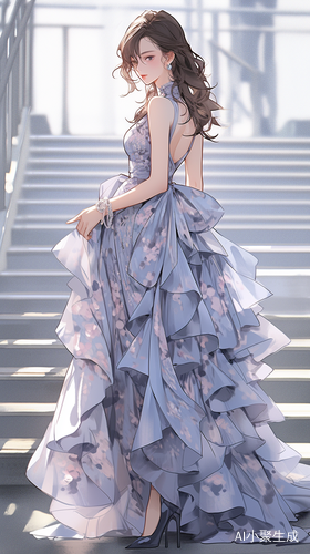礼服裙，最佳品质，无限细节，最高质量，正面照，现代神女美女柔美，漫画，完美比例脸，脸红，微笑，精致的五官，甜美微笑，精致的眼睛，精致的睫毛美丽的眼睛甜美有卧蚕，精致的锁骨，长发飘飘，顺滑发丝，（（礼服：，包裹感，细腻的肌肤，不暴露，动态动作，户外，街道，景深，大景深，完美细节，极端细节，电影CG渲染，电影光，大师作品，丁达尔效应，北条司的肖像画.超高清，真实，苗条，180，站姿，半身照，不漏手，古风