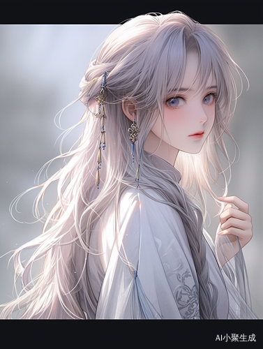 古风美人墨兰色瞳孔白发汉服优雅清冷唯美