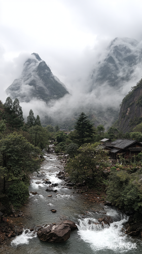 云雾弥漫的绝美山水全景图宛如仙境