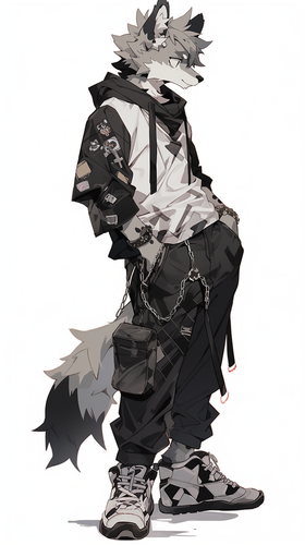 灰色斑点皮毛的少年furry鬣狗形象