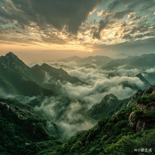 国画般的山峰与云雾下的日出美景