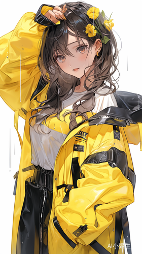 黑色麻花辫女生穿黄色雨衣展现独特魅力