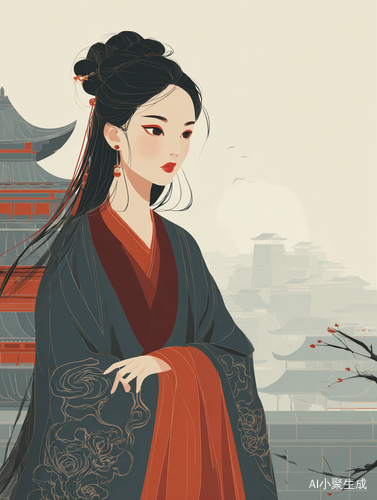 浪漫古风插画美丽女子与陈家冷意蕴