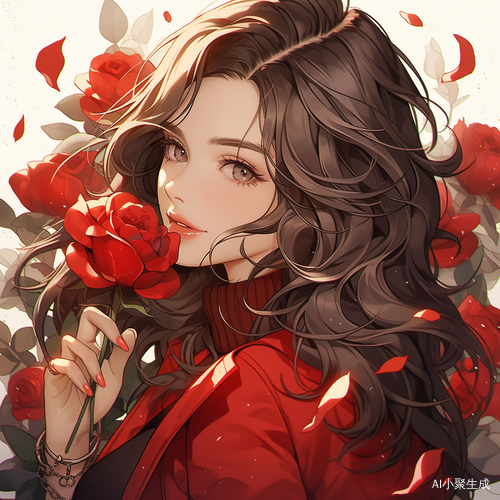 手捧玫瑰美女