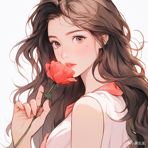手捧一支玫瑰美女唯美简单