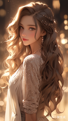 画面呈现一位身高180的现代神女，以站姿拍摄半身正面照。她有着完美比例的脸庞，精致五官，一双美目灵动且带有甜美的卧蚕，搭配精致睫毛，脸颊微微泛红，正露出甜美微笑。一头长发飘飘，发丝顺滑。其身着高品质礼服裙，有良好包裹感，展现出细腻肌肤却不过分暴露，还能看到精致的锁骨。她身处户外街道，在丁达尔效应的电影光下，呈现出大景深效果，动作富有动态感。整体画面有着无限细节、最高质量，如同北条司的肖像画般，经电影CG渲染，超高清且真实，风格融合古风与漫画感，尽显柔美。