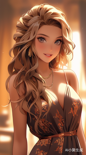 画面呈现一位身高180的现代神女,以站姿拍摄半身正面照。她有着完美比例的脸庞,精致五官,一双美目灵动且带有甜美的卧蚕,搭配精致睫毛,脸颊微微泛红,正露出甜美微笑。一头长发飘飘,发丝顺滑。其身着高品质礼服裙,有良好包裹感,展现出细腻肌肤却不过分暴露,还能看到精致的锁骨。她身处户外街道,在丁达尔效应的电影光下,呈现出大景深效果,动作富有动态感。整体画面有着无限细节、最高质量,如同北条司的肖像画般,经电影CG渲染,超高清且真实,风格融合古风与漫画感,尽显柔美。