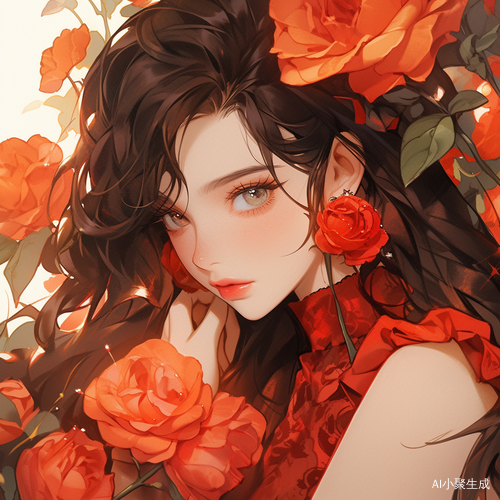 美女与玫瑰的浪漫邂逅