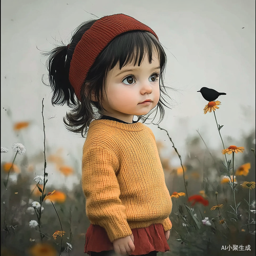 穿黄的卫衣的小女孩面对着春暖花开，