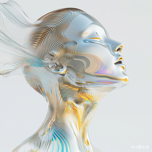Abstract Metallic Human Figure with Digital Sound Waves on White Background