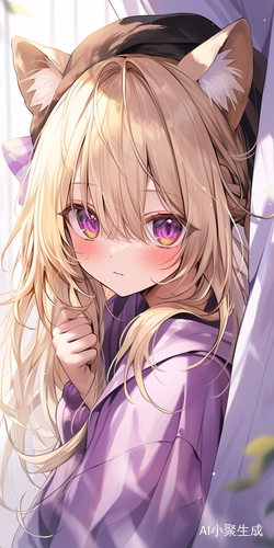 金发紫眼兽耳少女形象描述